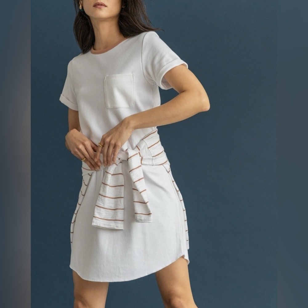 Lilla P. White Maeve Trim Tee Pocket Short Sleeve Mini Cotton Spandex Dress S